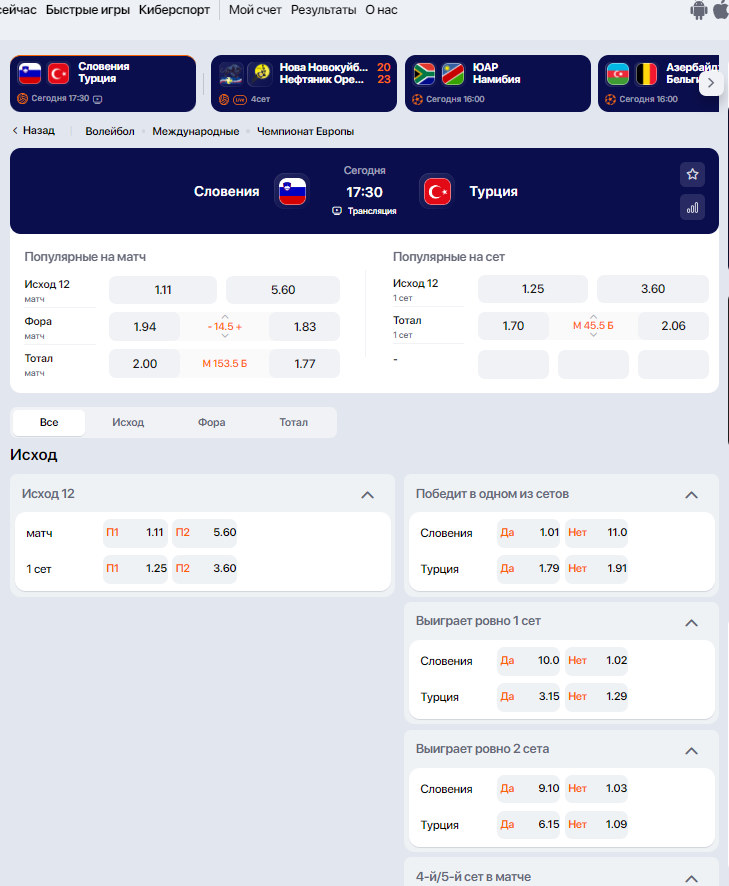 Обзор ставок на волейбол в БК Winline Обзор ставок на волейбол в БК Winline