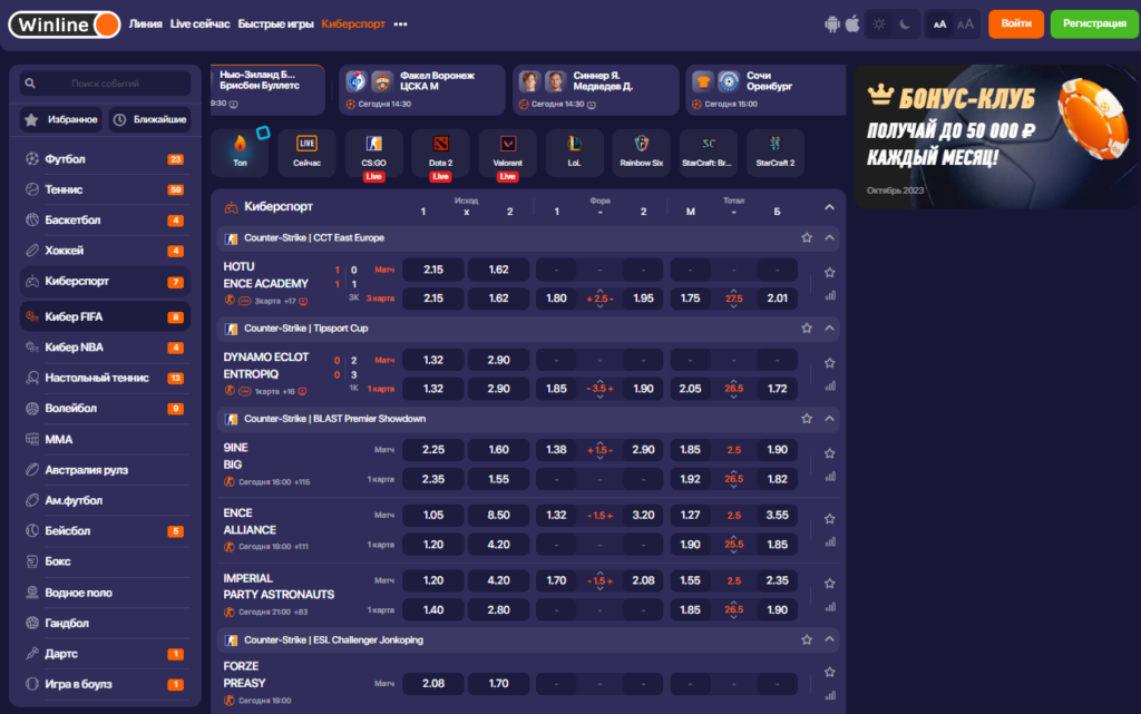 Коэффициенты на киберспорт в БК Winline Коэффициенты на киберспорт в БК Winline