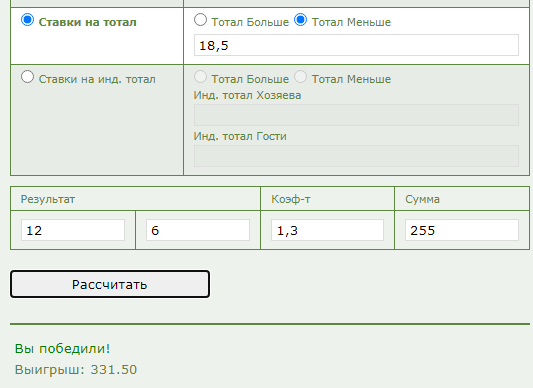 Тотал меньше 18,5 (ТМ 18,5) в ставках на спорт