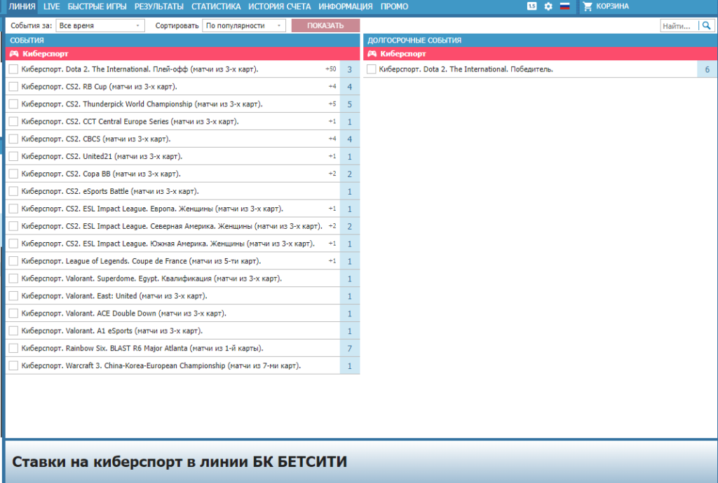 Линия Betcity на киберспорт Линия Betcity на киберспорт