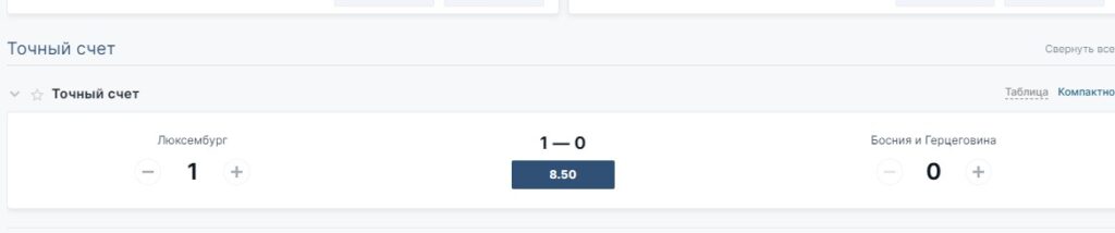 Ставка на точный счет 1-0 в футболе в БК Фонбет Ставка на точный счет 1-0 в футболе в БК Фонбет