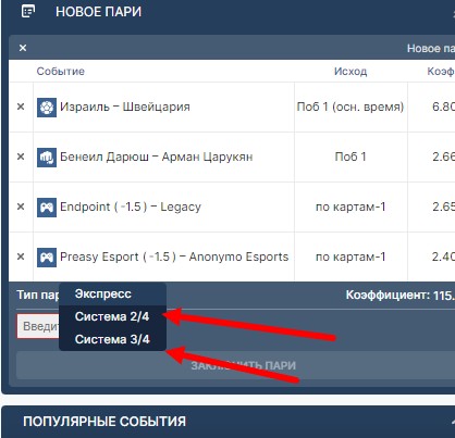 Выбор системы в БК Fonbet Выбор системы в БК Fonbet