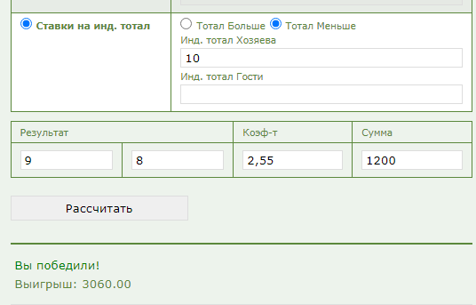 Индивидуальный тотал 1 меньше 10 (ИТМ1 10) в ставках на спорт