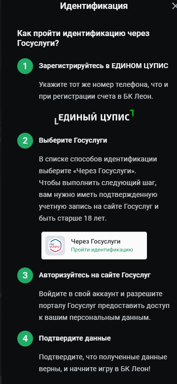Как пройти идентификацию в БК Леон через Госуслуги Как пройти идентификацию в БК Леон через Госуслуги
