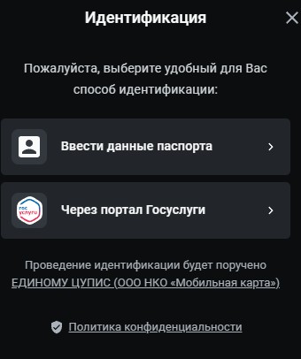 Выбор способа идентификации в БК Leon Выбор способа идентификации в БК Leon