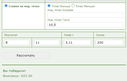 Индивидуальный тотал 2 больше 10.5 (ИТБ2 10,5) в ставках на спорт
