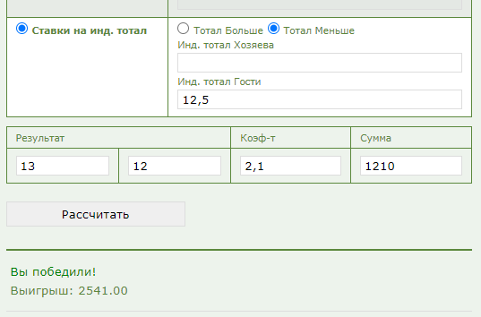 Индивидуальный тотал 2 меньше 12.5 (ИТМ2 12,5) в ставках на спорт