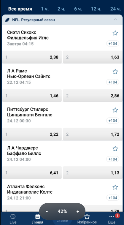 Ставки на американский футбол в приложении букмекера Zenit Ставки на американский футбол в приложении букмекера Zenit