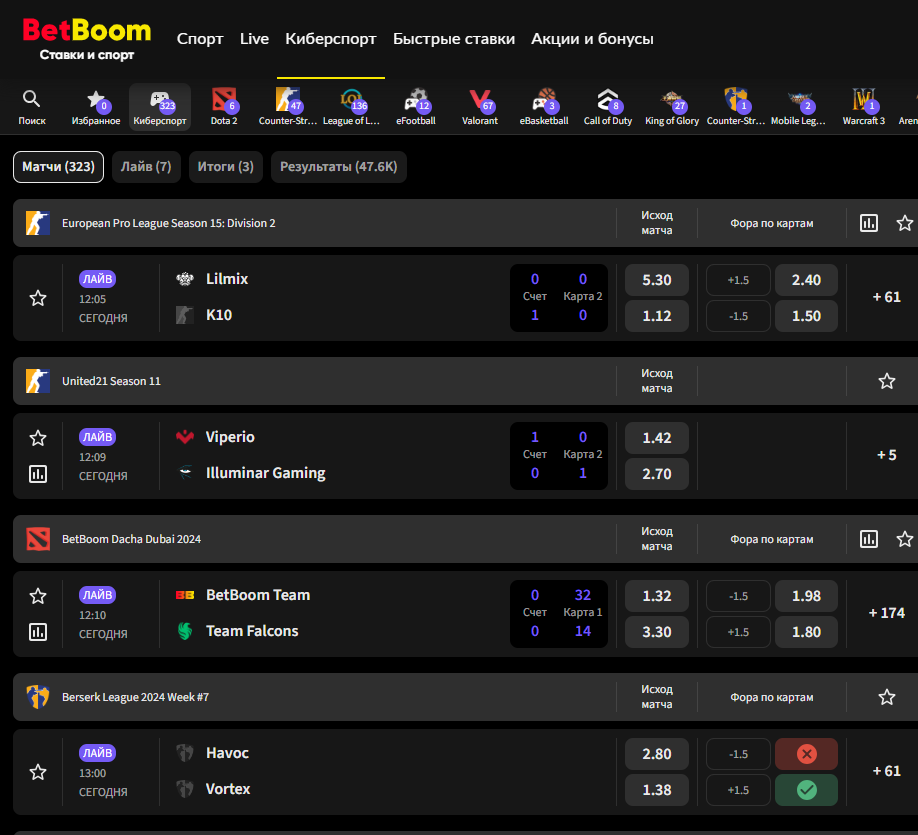 Коэффициенты на киберспорт в БК Bet Boom Коэффициенты на киберспорт в БК Bet Boom