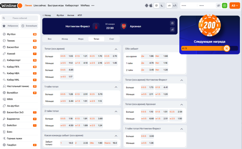 Виды тоталов в линии букмекера Winline Виды тоталов в линии букмекера Winline