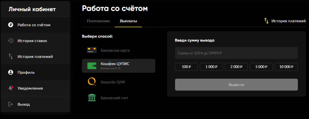 Вывод выигранных средств из букмекерской конторы BetBoom