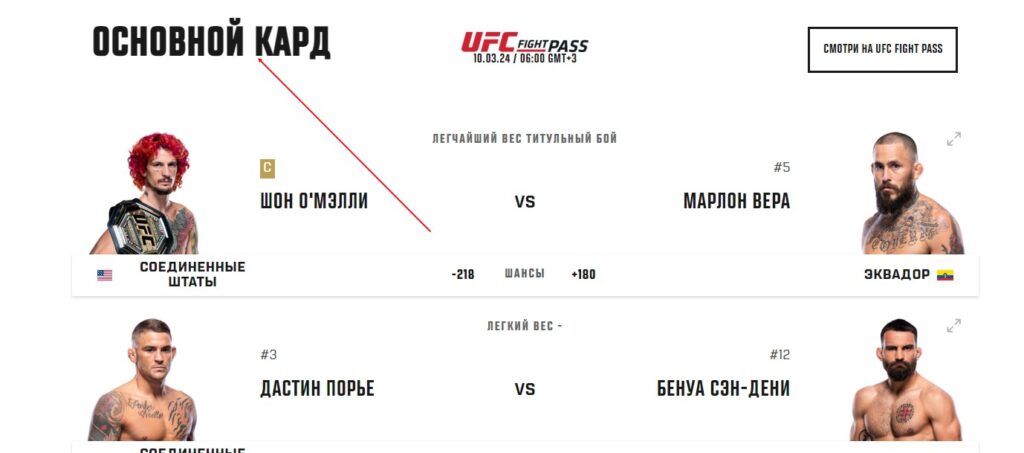 Мейн кард в ММА Мейн кард в ММА