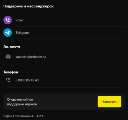 Техподдержка в приложении BetBoom для Андроид Техподдержка в приложении BetBoom для Андроид