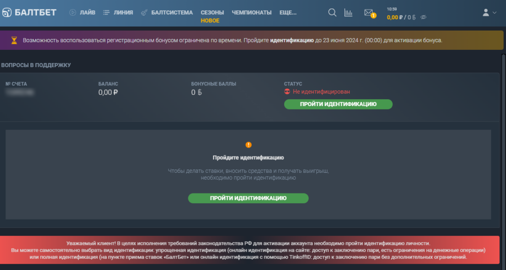 Идентификация в БК Baltbet