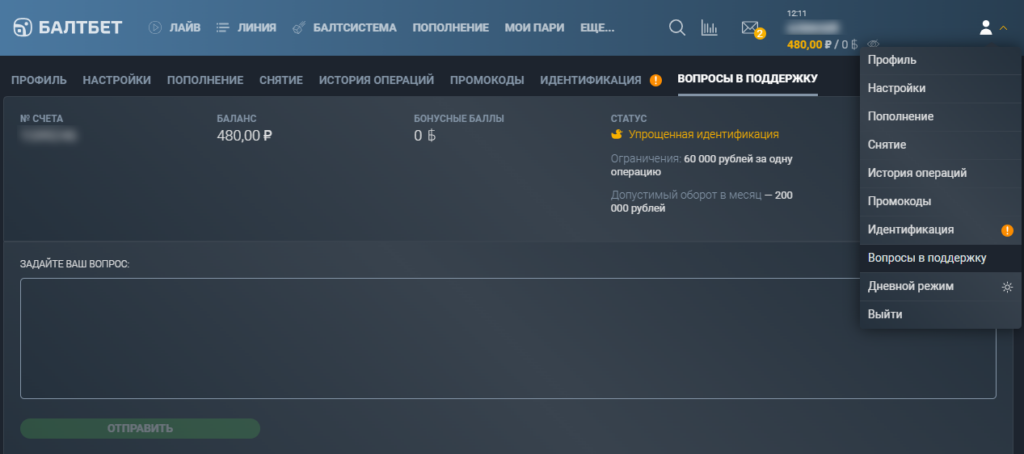 Обращение в техподдержку Балтбет через чат на сайте Обращение в техподдержку Балтбет через чат на сайте