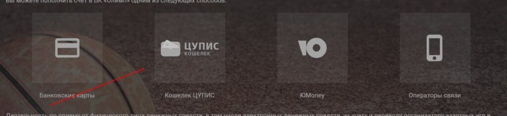 Пополнение баланса у букмекера Олимпбет через электронный кошелек ЦУПИС Пополнение баланса у букмекера Олимпбет через электронный кошелек ЦУПИС