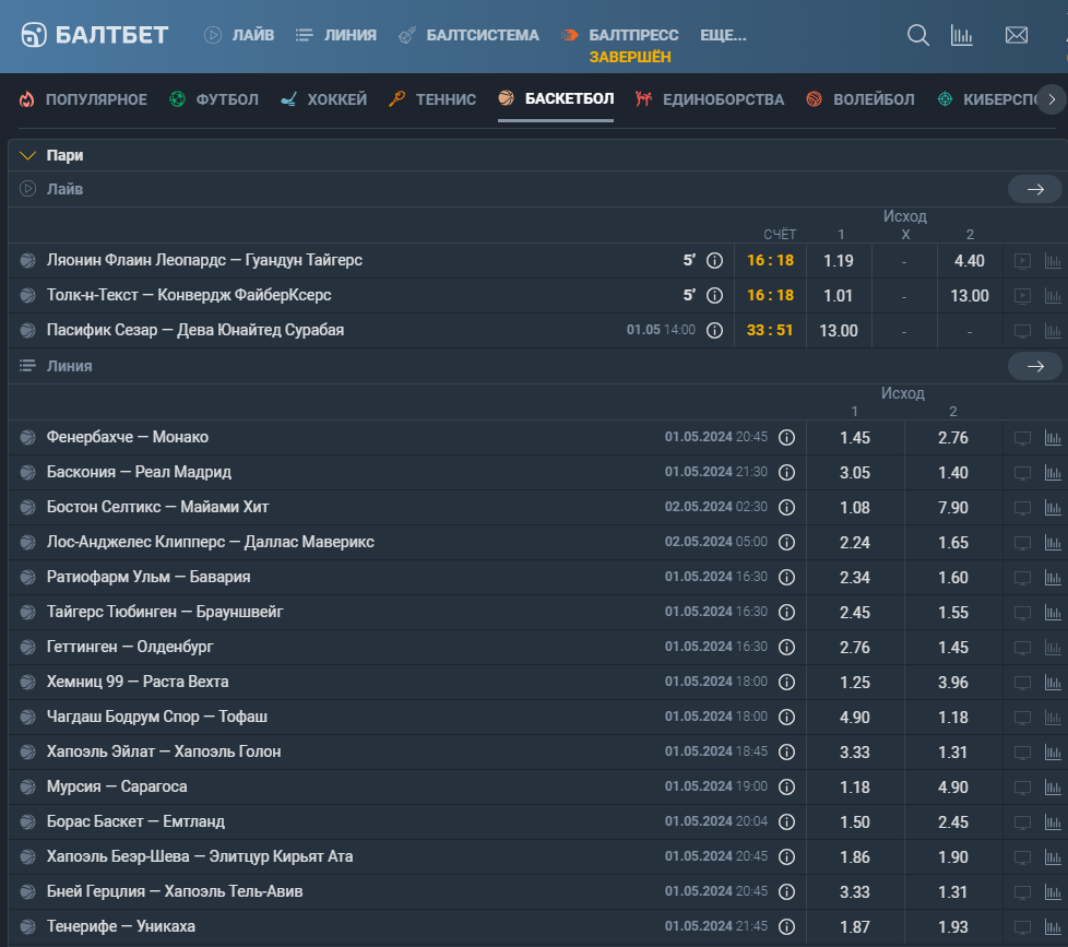 Ставки на баскетбол в БК Балтбет Ставки на баскетбол в БК Балтбет